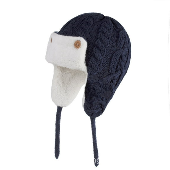 Mikilon Kids Winter Ears-Protection Warm Hats Patchwork Color Knitted Hats Plus Velvet and Thicken Cute Hats