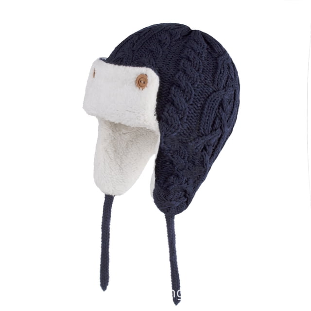 Penkiiy Crochet Pilot Hats Rabbit Ears Beanie Cap Winter Warm Knit Caps for Toddlers Baby Girls and Boys M Navy