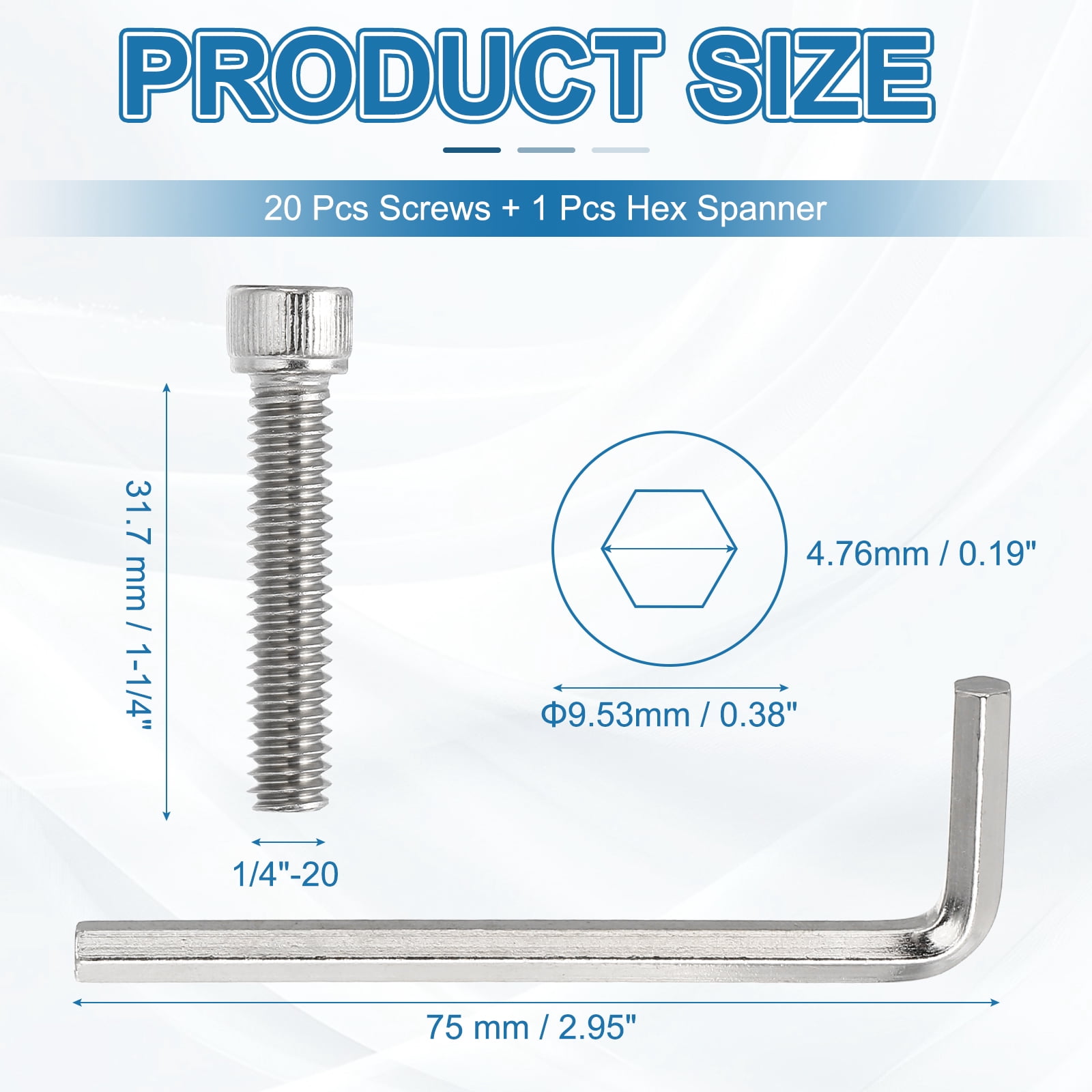 Uxcell Socket Head Screws Cap Bolt, 304 Stainless Steel Hexagon Socket Screws Silver 1/4"-20 x 1-1/4" 20