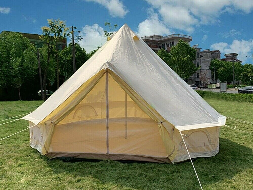 Teepee Tent Outdoor Waterproof 4-Season Cotton Canvas Yurt Tent 3M/9.8ft Bell Tent with Stove Hole (Side Wall), For Family Glamping Xxx Photo