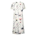 thumbnail image 4 of CHOK Robe en Lin Décontractée à Manches Courtes et Col Rond pour Femmes, Couleur Unie, Coton et Lin, Robe d'Été 2024 avec Poches, Gris, TG, 4 of 5