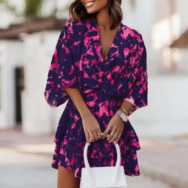 Mefallenssiah Mode Femmes Robes Décontractées Sexy Imprimées Été Sans Manches Poches Mini Robe