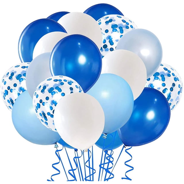 Globos de látex de confeti azul real, 50 globos de fiesta azul claro y blanco de 12 pulgadas para decoración de cumpleaños, bodas y fiestas Namotu HMYH167