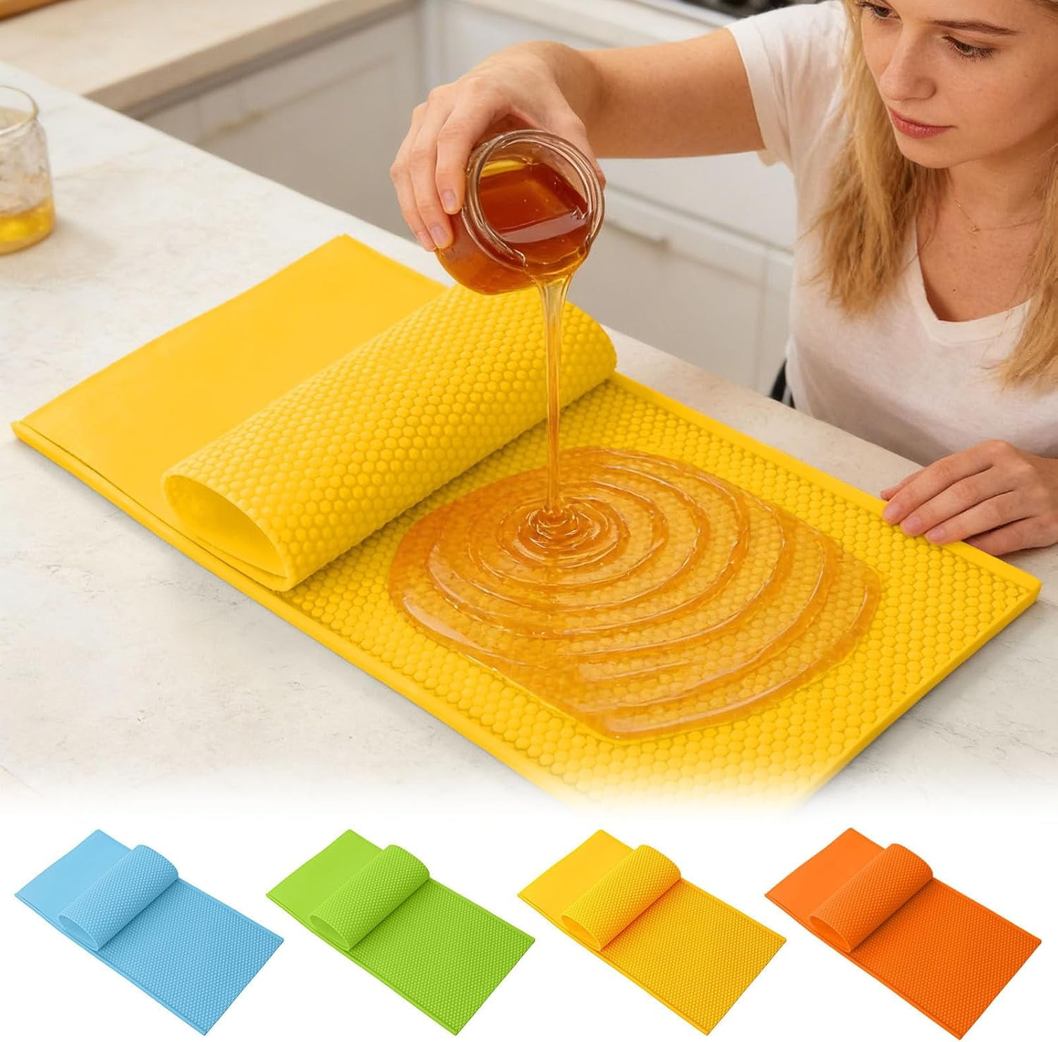 Silicone Beeswax Foundation Press - 5.4mm 2 Sheets Non - Stick Reusable Mold with Honey Scraper for Beekeeping & Candle Making Supplies (1pc*Yellow,kkl)