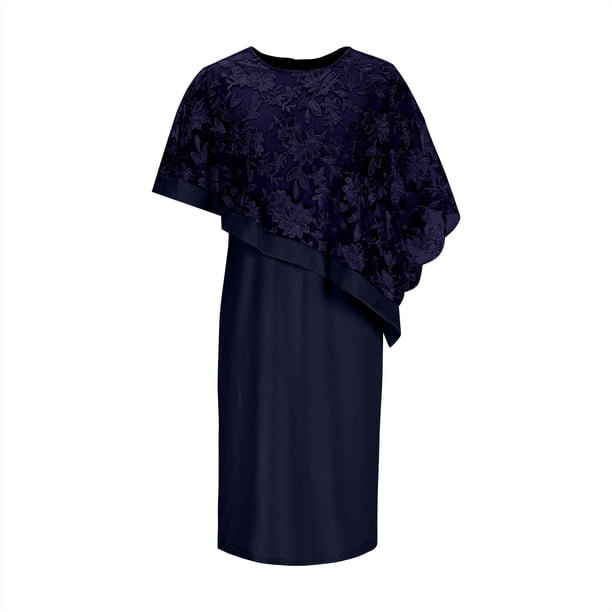 Wiyuqeen Women's Plus Size Cape Dress with Lace Overlay Bodycon Pencil Dress  Chiffon Knee Length Dresses for Wedding Guest - Walmart Business Supplies