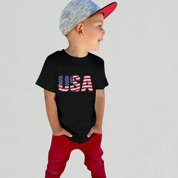 Xijirk Boys T Shirts Patriotic Short Sleeve Tee for Toddler Kids Summer Independence Day T-Shirt Top,2 Years