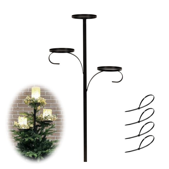 DiShiLuo Black Triples Tree Topper Candelabra for Christmas 3 Tier Candle Holders Christmas Topper Unique Light Up Christmas Tree Indoor Bedroom Tableware Kitchen