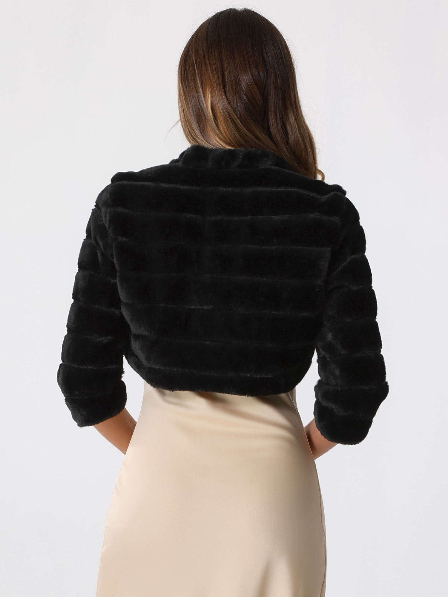 DARING DIVA Cropped Jacket  Open Front Bolero Faux Fur Shrug M Black
