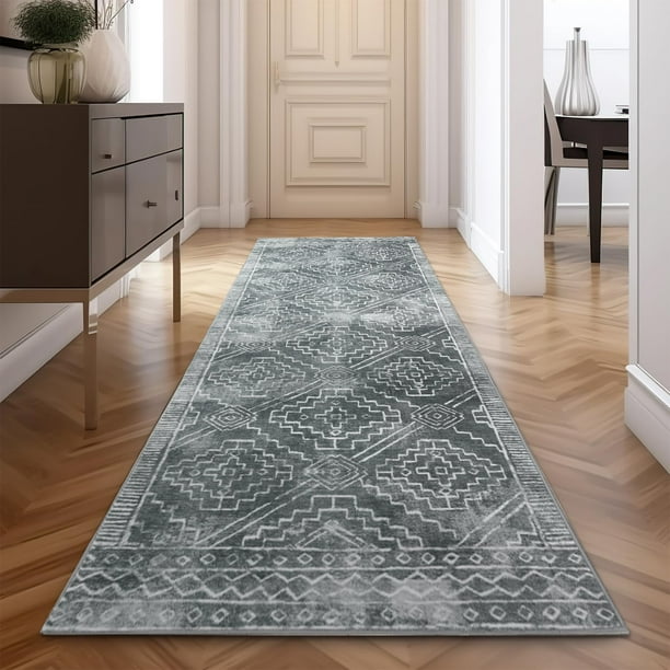 Alfombra Jinchan Modern Moroccan 91x305 cm Gris Oscuro Runner