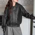 thumbnail image 2 of larppty Boys Girls Leather Jacket Teen Lapel Collar Zip up Biker Coats Trendy Oversized Lightweight Outerwear Tops for Kids (Black,7-8 Years), 2 of 7
