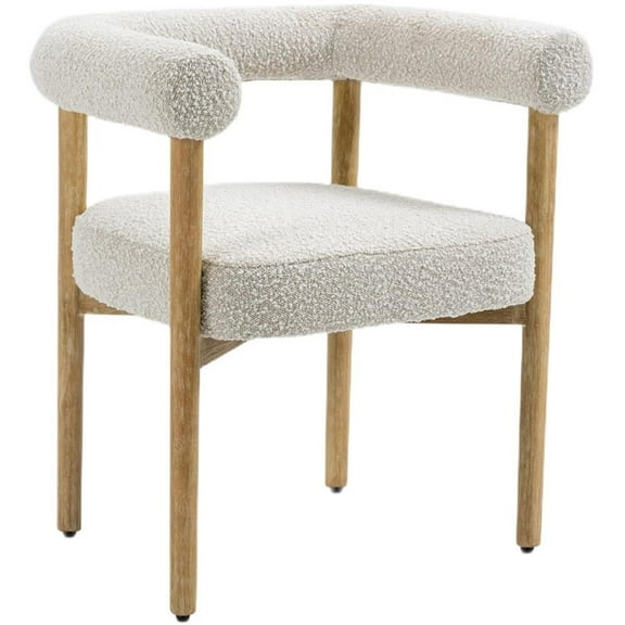 Maklaine Mid-Century Rich Cream Finish Boucle Fabric Dining Chair
