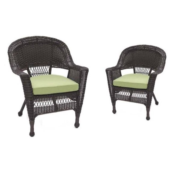 W00201-4-C-FS029-CS Espresso Wicker Chair with Green Cushion - Set of 4