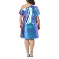 thumbnail image 4 of Agnes Orinda Women's Plus Size Dress Glitter Asymmetrical Neck One Shoulder Metallic Party Holographic Disco Dresses 2X Purple, 4 of 6