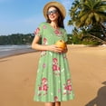 thumbnail image 4 of Fotbe Cute Poodle Dog Vestido Largo de Moda para Mujer, Vestido Tipo Camiseta con Manga Corta y Estilo Casual a Rayas y Bloques de Color, 4 of 6