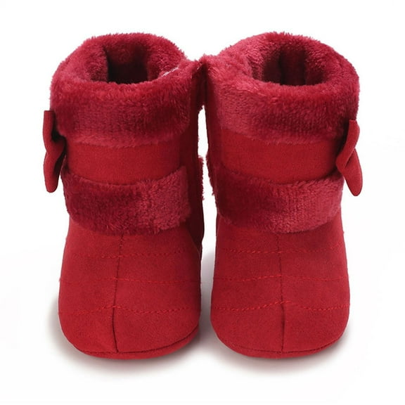 Eltusu Girls Snow Boots, No Slip Thermal Soft Windproof Winter Booties Red Size 12-36 Months