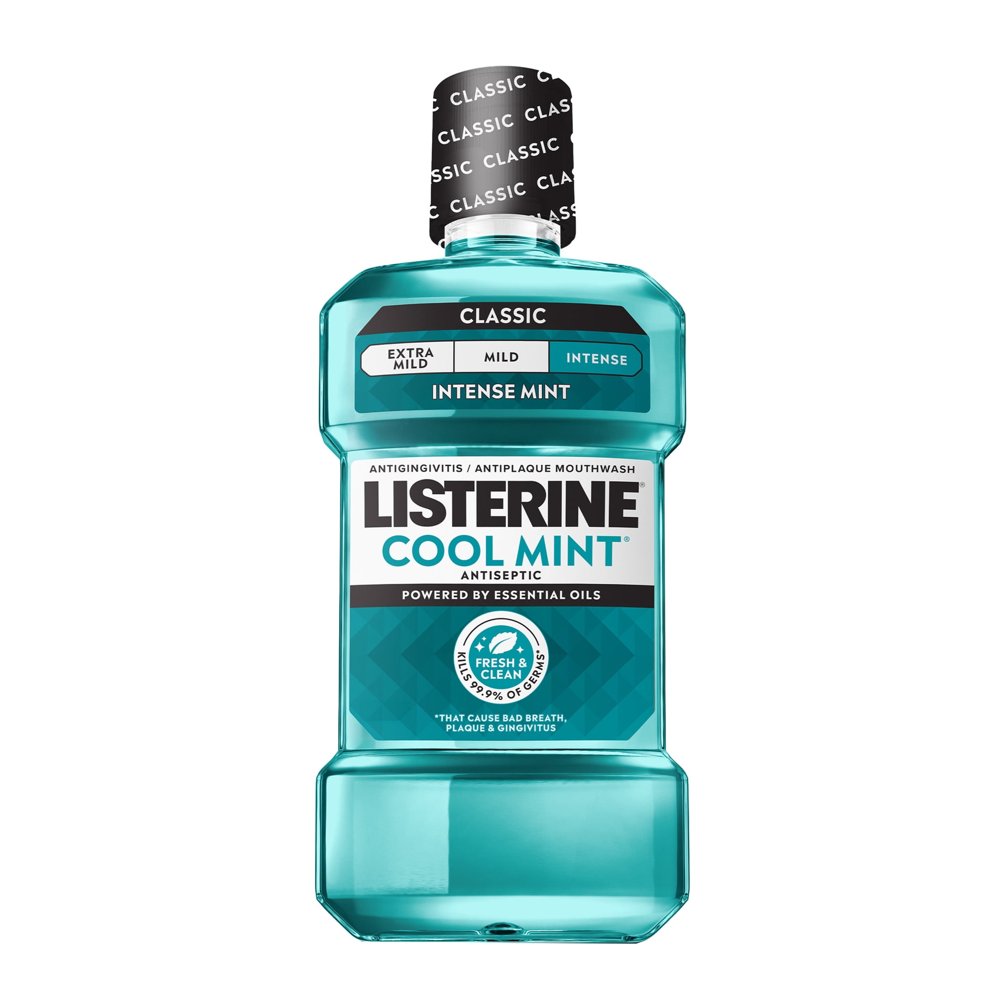 Listerine Cool Mint Antiseptic Mouthwash for Bad Breath and Plaque, Intense Mint, 16.9 fl oz/500 mL