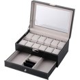 thumbnail image 1 of 1 pieza (Negro) Caja de 12 relojes Caja de almacenamiento de exhibición de doble capa Caja de reloj Organizador de colección de joyas Caja de reloj transparente de cuero PU caja de joyería embalaje de almacenamiento de joyería ER, 1 of 5