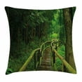 thumbnail image 1 of Jungle Throw Pillow Cushion Cover, Rainforest in Thailand Foliage Greenery Wooden Pathway Trekking Primeval Ancient, Decorative Square Accent Pillow Case, 18 X 18 Inches, Green Brown, by Ambesonne, 1 of 2