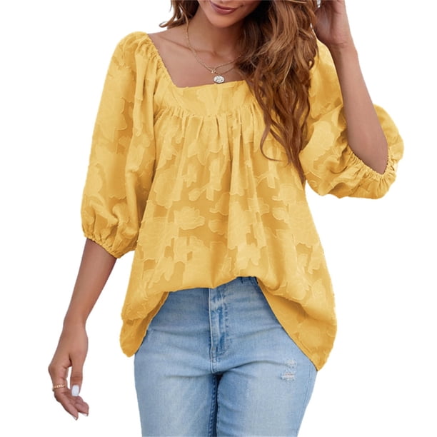 Blusa de Mujer Sonducket manga corta camisa holgada ropa de verano Prendas para la parte del cuerpo Amarillo L