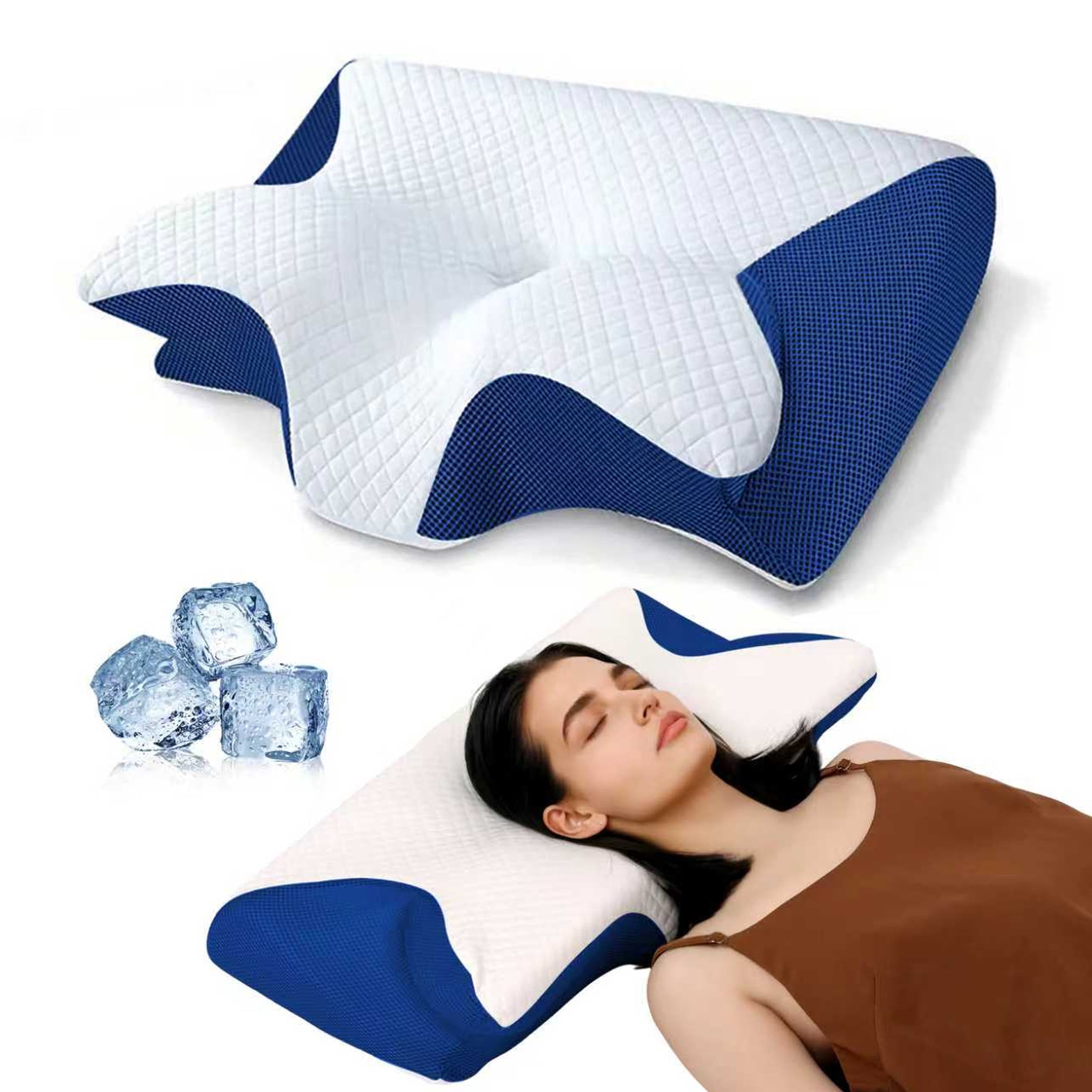 NJWY Butterfly Memory Foam Neck Pillow, Ergonomic Cervical Pillow for Neck Pain Relief, Side Back Stomach Sleeper Support Pillow for Adults (Blue)