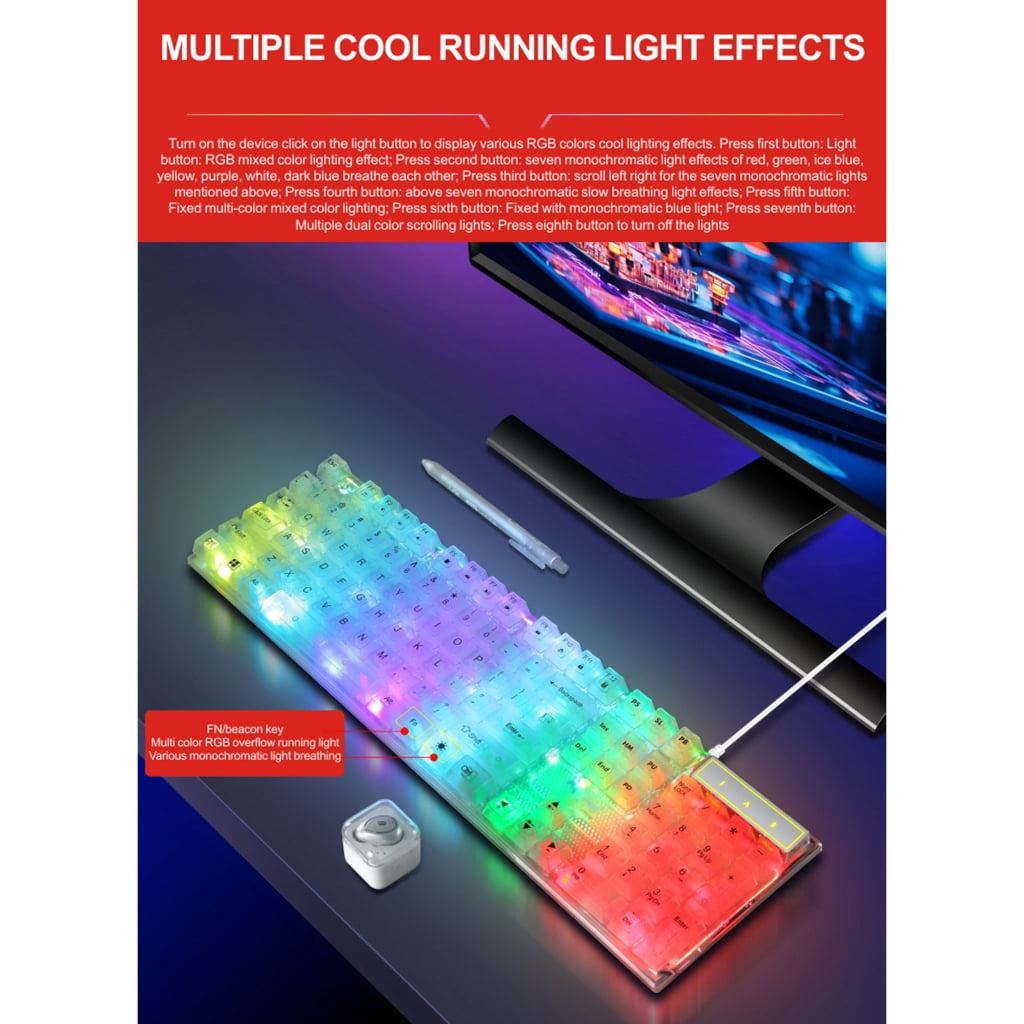 USB Cord 104Key RGBs Backlit Gaming Keyboards Adjustable Lighting Floating Keycaps Water Resistant Dust Proof