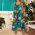 thumbnail image 3 of Womens Halloween Jumpsuits Skull Pumpkin Halter Backless Funny Rompers Skeleton Castle Wide Leg Horror Overalls, 2XL, 3 of 5
