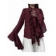 thumbnail image 2 of Blusas Casuales para Mujer, con Mangas Acampanadas, Cuello Alto y Volantes, Camisa de Verano A para Vacaciones. Vino Tinto XXL, 2 of 10