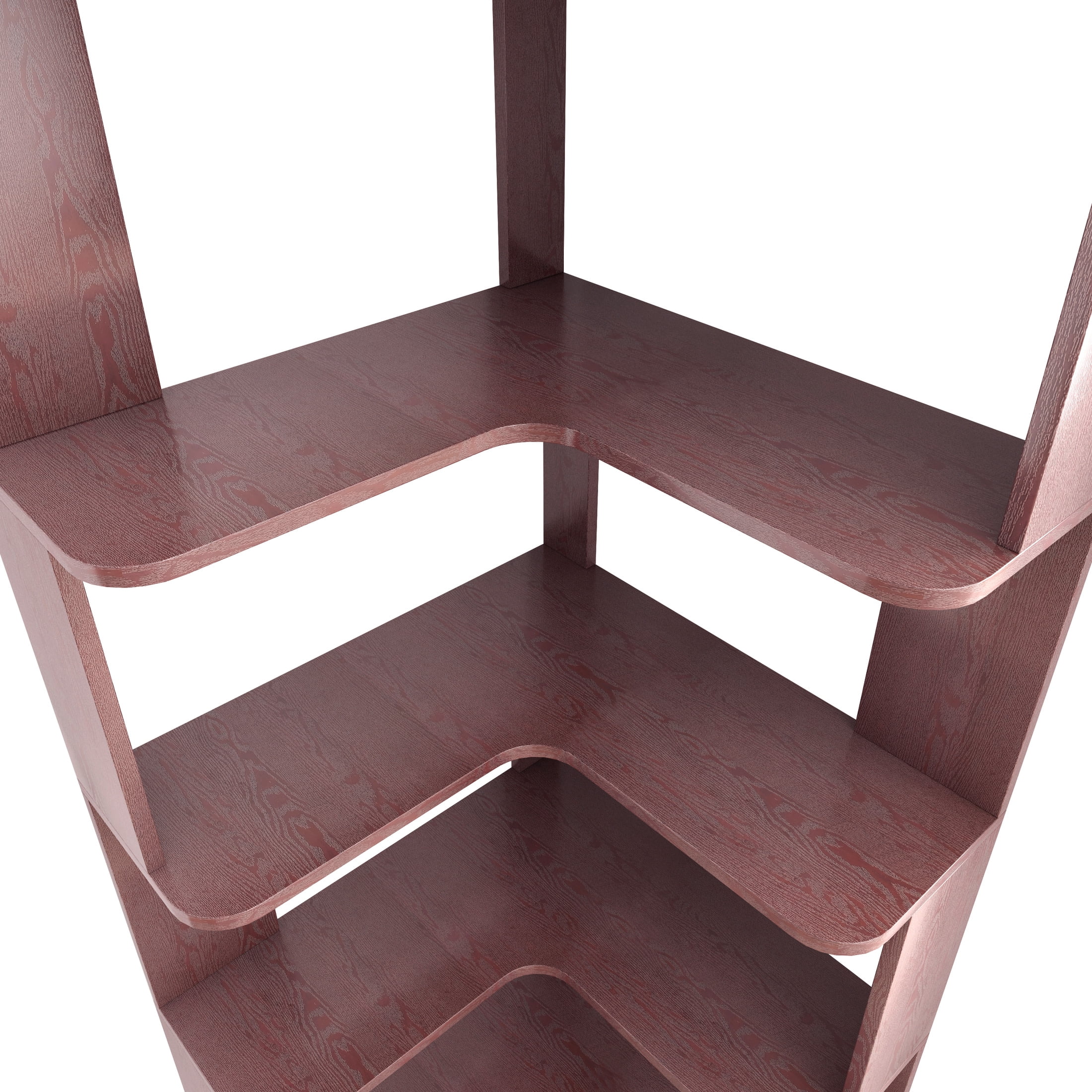 Noble House Vayen 65" L-Shaped Corner Bookshelf, 6-Tier Anti-Drop Wooden Bookcase, Open Storage Rack, Ox Blood Red