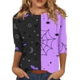 thumbnail image 2 of Womens Halloween Shirts Bat Witch Hat Print 3/4 Sleeve Horror Tees Ghost Graphic Crew Neck Cute Funny T-Shirt M, 2 of 6