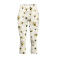 thumbnail image 4 of SCRAWLGOD Honeycomb Bee Print Beige Women's Capri Leggings - Active Tummy Control Yoga Leggings with Pockets Breathable High Waisted Yoga Pants Workout Cycling Tights, M, 4 of 7
