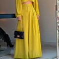 thumbnail image 4 of Women'S Elegant Commuting Irregular Long-Sleeved Top High Waist Wide Leg Pants Two-Piece Suit Yellow L, 4 of 5