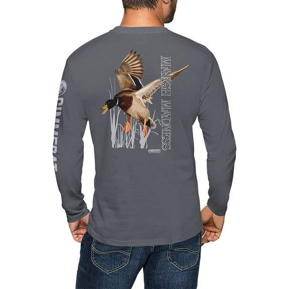GIMMEDAT Marsh Madness Duck Hunting Long Sleeve Shirt Man Woman Gift Fun (Large) Charcoal