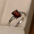 thumbnail image 3 of Garnet engagement rings, emerald cut, January birthstone, promise ring, sterling silver 925, solitaire rings, 3 of 4