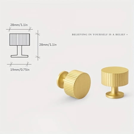Retro Brass Cabinet Knobs, Elegant Ribbed Handles for Drawers Dressing Tables Modern Golden Metal Cabinet Pulls for Home