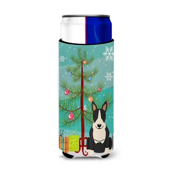 Carolines Treasures Merry Christmas Tree Bull Terrier Black & White Michelob Ultra Hugger for Slim Cans
