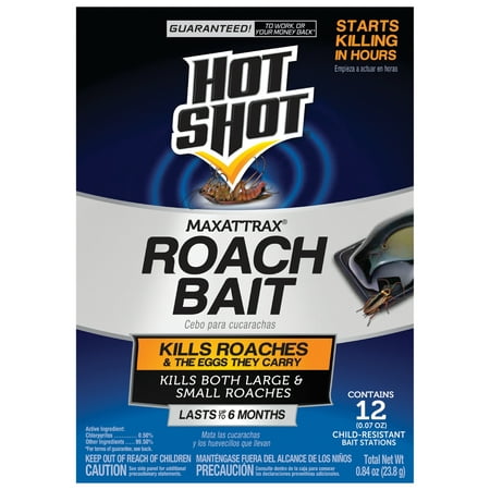 Hot Shot MaxAttrax Roach Bait 12 Count, Child-Resistant Bait Stations