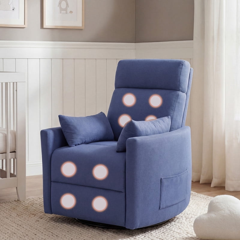 Lacoo 360° Swivel Recliner Chair Oversized Adult Nursery Glider Rocking Recliner Upholstered Electric Recliner Chair with 2 Pillows for Living Room,Linen Blue