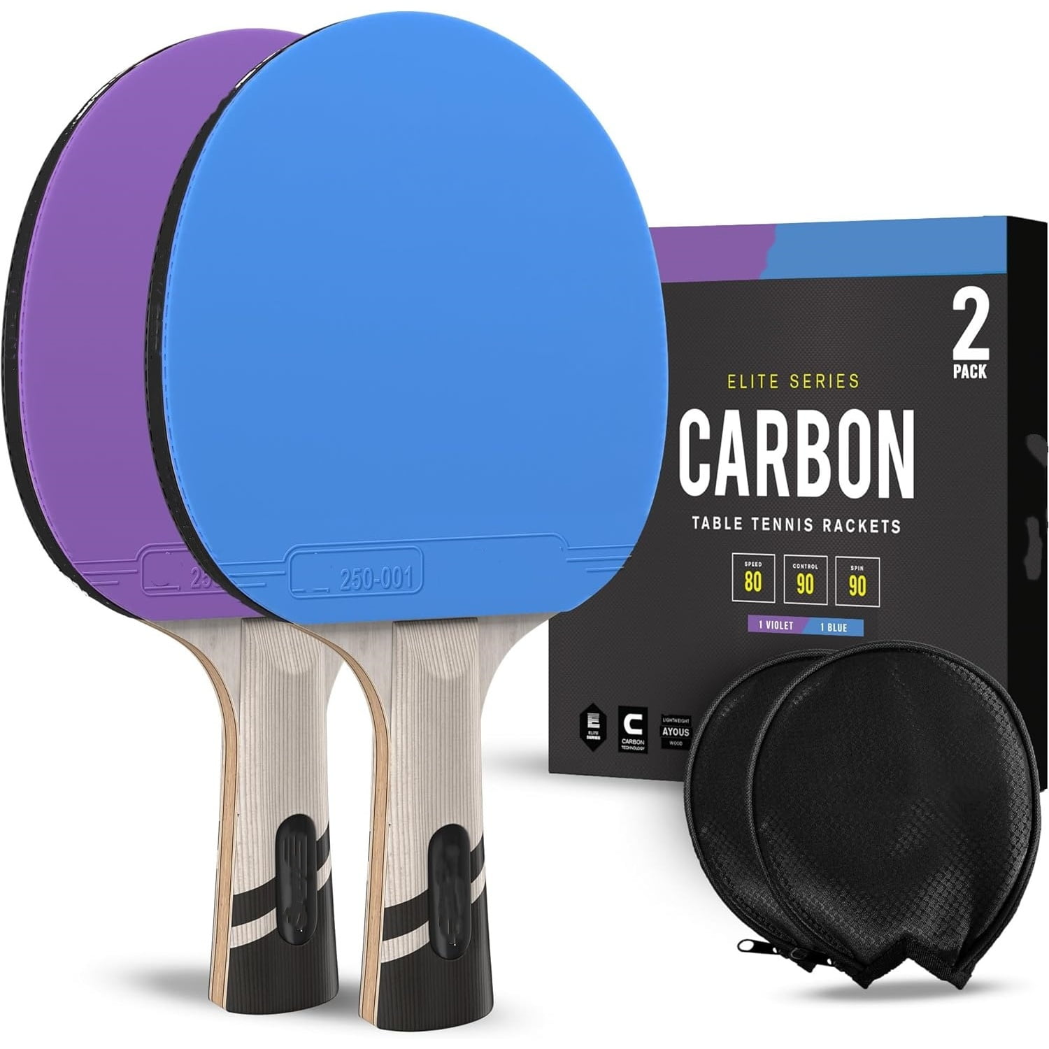 Ping Pong Paddles - Professional Level Table Tennis Rackets with Carbon Fiber for Superior Control | 7-Ply Blade, Premium Rubber, 2.0mm Sponge