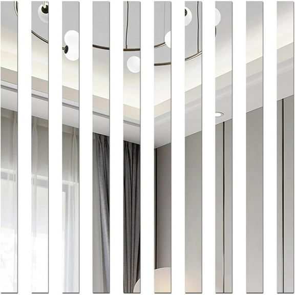 Acrylic Mirror Wall Stickers Striped Mirror for Living Room Decor Stickers Removable Line Wall Decals Peel and Stick Geometric Mirrors Strips Decals for Bathroom Office Bedroom Art Decor,10PCS