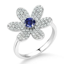 Gem Stone King Keren Hanan ART 925 Sterling Silver Blue Created Sapphire Flower Ring (1.48 Cttw)