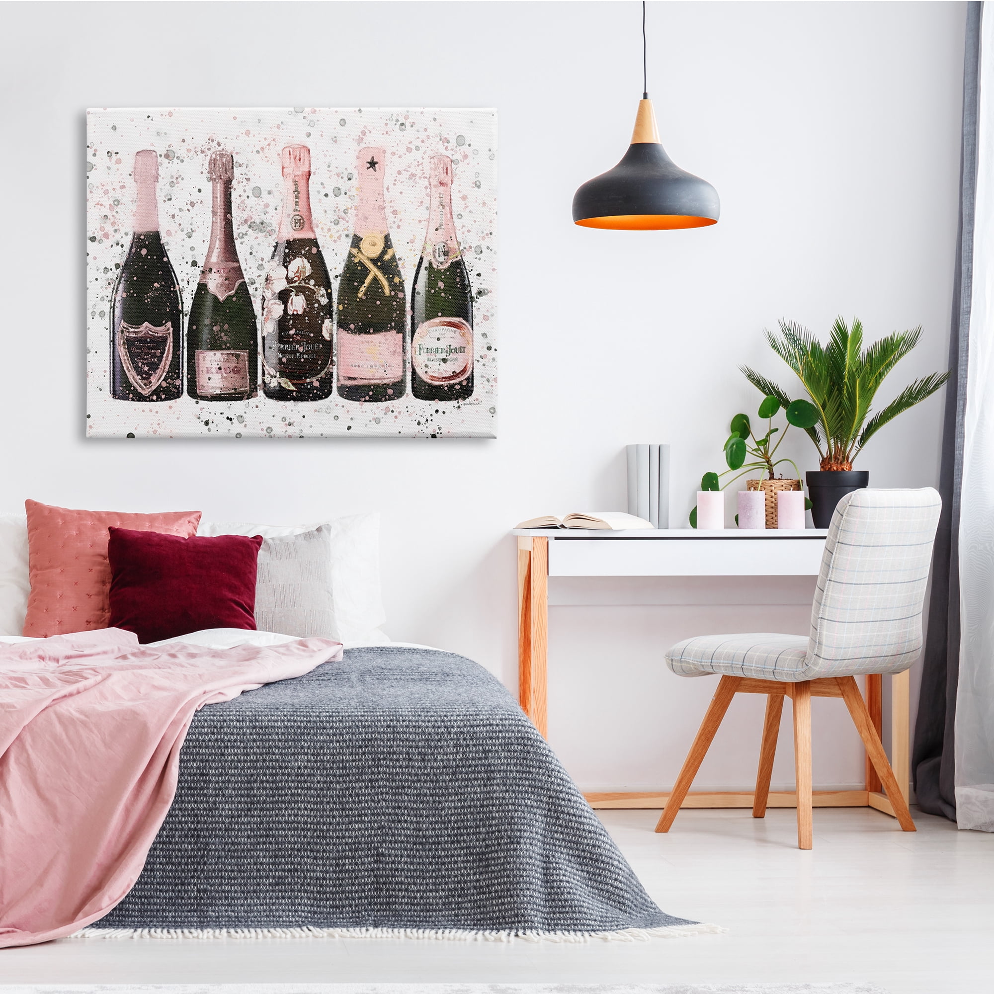 Stupell Industries Chic Pink Rose Bottles Modern Fashion Splash Food & Beverage Painting Gallery Wrapped Canvas Print Wall Art, 36 x 48