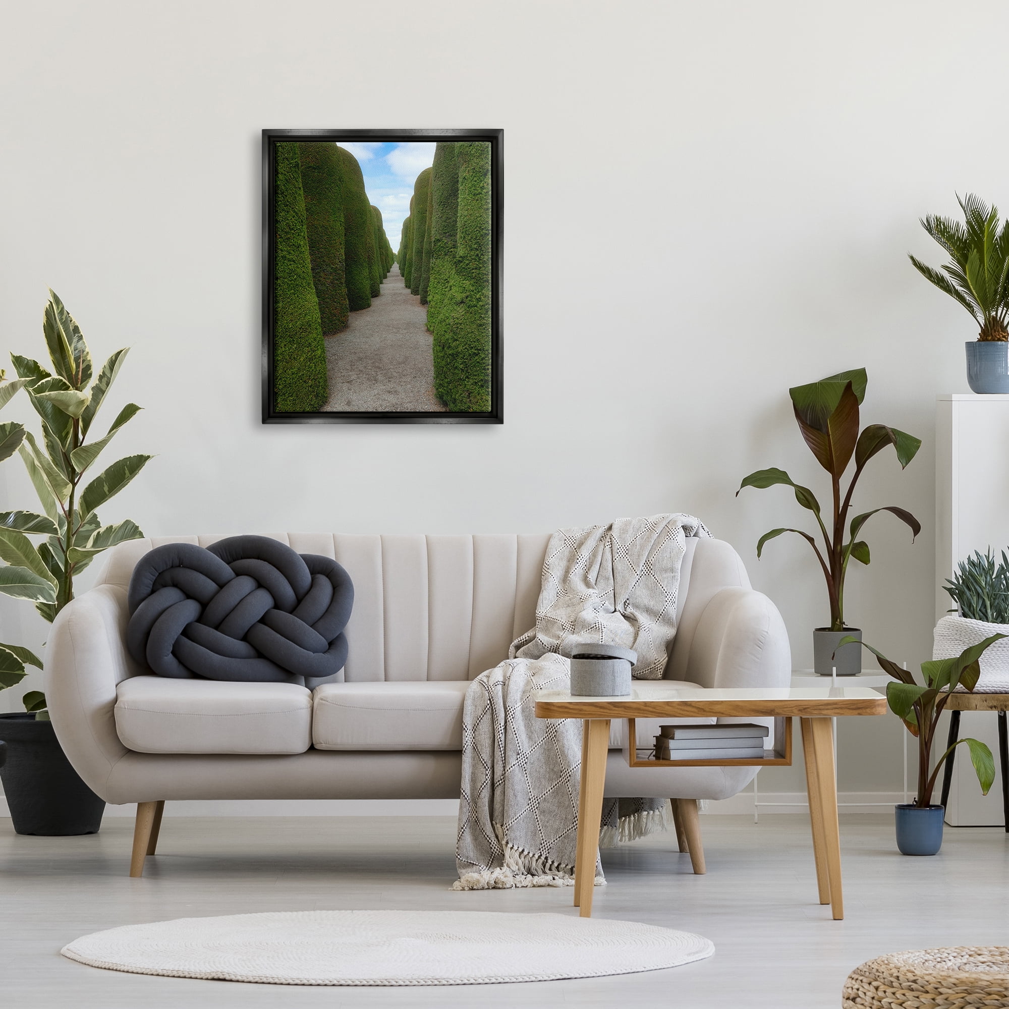 Stupell Industries Topiary Trees Hedge Pathway Landscape Photography Black Floater Framed Art Print Wall Art