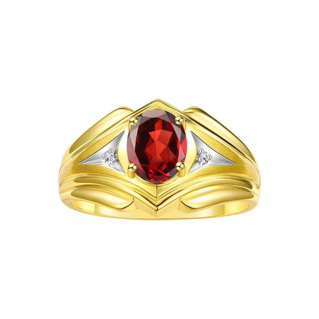 RYLOS Men's Rings Yellow Gold Plated Silver Rings Classic Designer Style 9X7MM Gemstone & Diamond Ring Garnet January Birthstone Rings For Men, Size 13