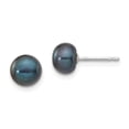 thumbnail image 1 of 14k White Gold 6-7mm Black Button Freshwater Cultured Pearl Stud Post Earrings, 1 of 3