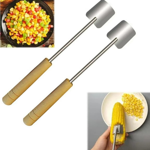 Corn Cob Peeler,2025 New Corn Peeler for Corn on The Cob,Stainless Steel Corn Stripping Tool,Long Handle Corn on the Cob Remover, Quick Corn Peeling Tool for Kitchen( Wooden Handle)