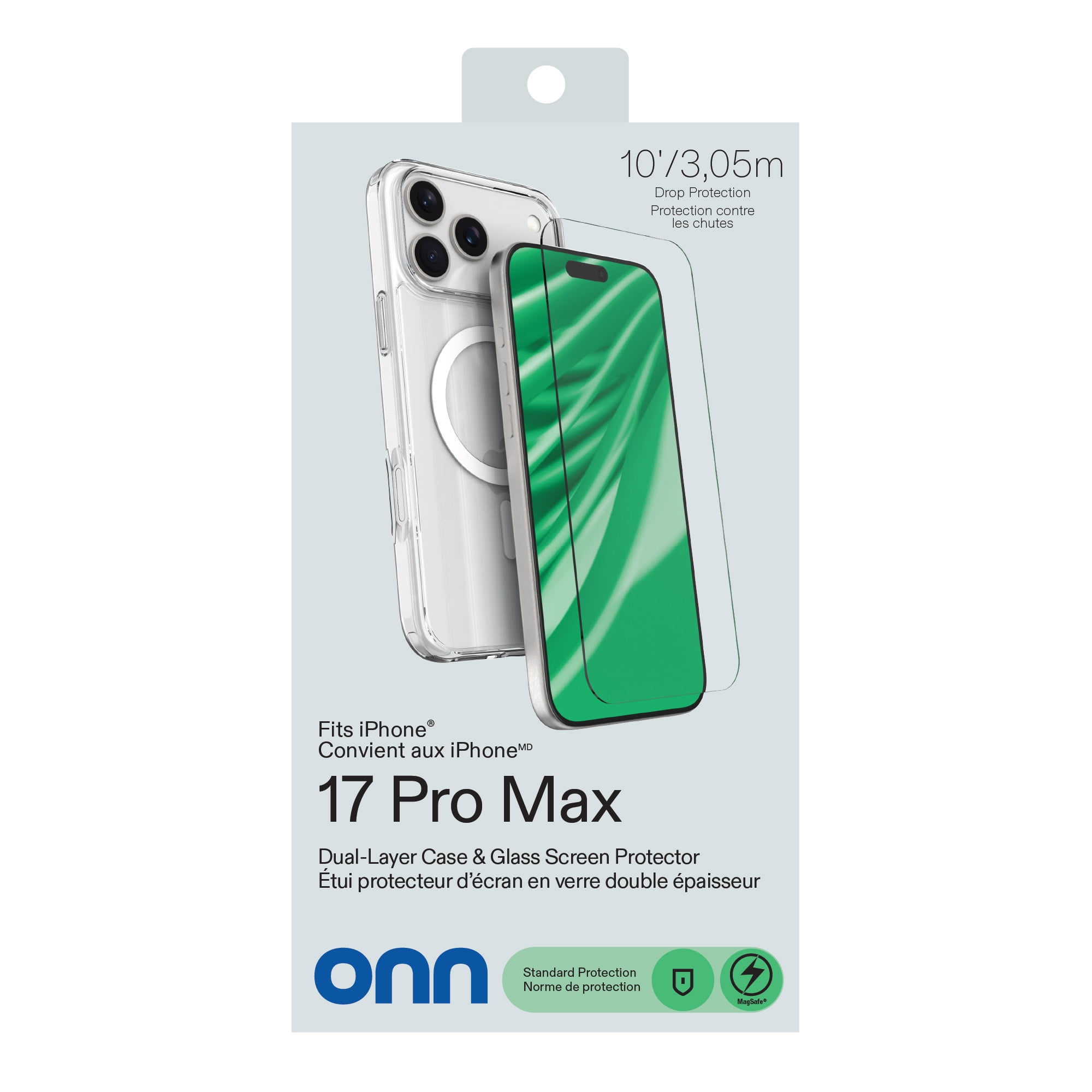 onn MagSafe Compatible Phone Case (Clear) and Glass Screen Protector with Easy Application Tray for iPhone 17 Pro Max