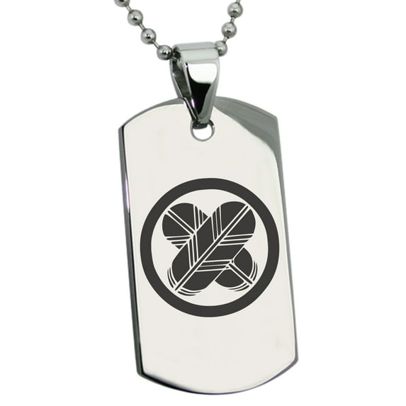 Stainless Steel Asano Samurai Crest Engraved Dog Tag Pendant Necklace