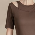 thumbnail image 5 of Women's Cotton Blend Tops Slim Fitted Crew Neck Short Sleeve Sports Yoga Shirts Summer Soft Breathable Blouses (XL, Brown), 5 of 7