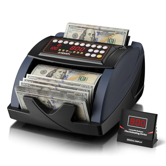 Aneken Money Counter with Value Count, UV/MG/IR Counterfeit Bill Detection for Dollars Euros with Count/Add/Batch/Auto Modes, Cash Counter with Exter