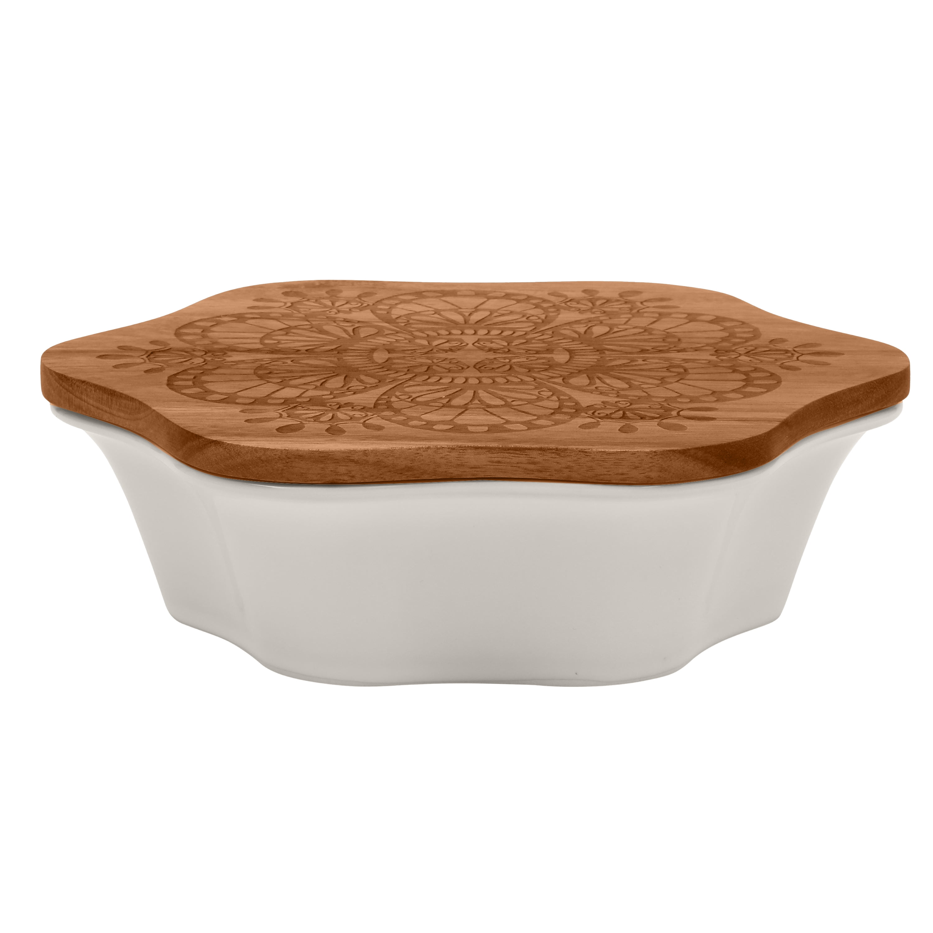 The Pioneer Woman 9-Inch Snowflake Stoneware Baker with Wood Lid